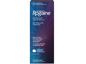 bottle of Rogaine Women's Rogaine 5% Minoxidil Foam