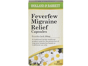 box of Holland & Barret Feverfew Migraine Relief Capsules